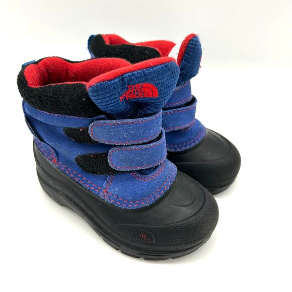 The North Face Garcon Toddler Suede Winter Snow Boots Size 8 Blue Red Waterproof - Picture 1 of 12